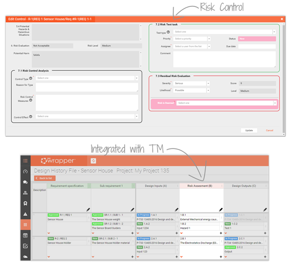 qmsWrapper Traceability Matrix – integrating risks with requirements, design inputs and CAPA